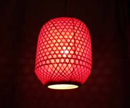 Red Bamboo Lantern Pendant Light Asian Style Shade - 11.8''x14.5''