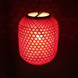 Red Bamboo Lantern Pendant Light Asian Style Shade - 11.8''x14.5'' - thumbnail 2