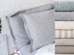Linen Sham Cover Set, 2 Pillowcases With Flanges, Oxford Pillow Covers, Slip Sofa Cushion Bedding - thumbnail 1