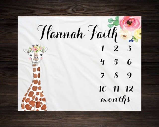 Giraffe Milestone Blanket Monthly Baby Growth Tracker Minky Fleece Shower Newborn Gift For Gender Neutral Girl - image 1