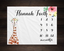 Giraffe Milestone Blanket Monthly Baby Growth Tracker Minky Fleece Shower Newborn Gift For Gender Neutral Girl