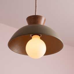 Green Small Dawn Pendant Light in Ceramic & Oak - thumbnail 2