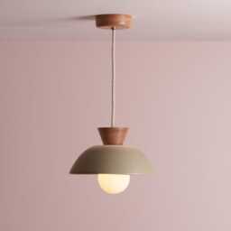 Green Small Dawn Pendant Light in Ceramic & Oak - thumbnail 3