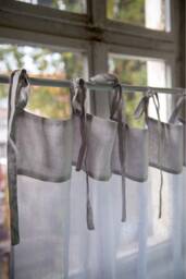 Sheer Linen Curtain Panel With Ties, White & Grey, Boho Window Treatment