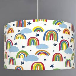 New Hq Kids Room Clouds Star Rainbow Hand Made Drawing Print Lamp Shade Pendant Light Multi Sizes - thumbnail 2