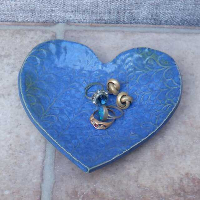 Handmade Trinket Bowl Heart Shaped in Cobalt Blue Glaze Spoon Rest Soap Dish - image 1