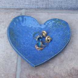 Handmade Trinket Bowl Heart Shaped in Cobalt Blue Glaze Spoon Rest Soap Dish - thumbnail 1