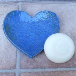 Handmade Trinket Bowl Heart Shaped in Cobalt Blue Glaze Spoon Rest Soap Dish - thumbnail 3