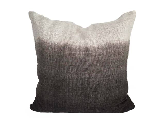 Handwoven Ombre Cotton Cushion Cover, Charcoal Black Dip Dye, 20x20 - image 1