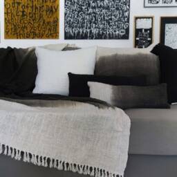 Handwoven Ombre Cotton Cushion Cover, Charcoal Black Dip Dye, 20x20 - thumbnail 4