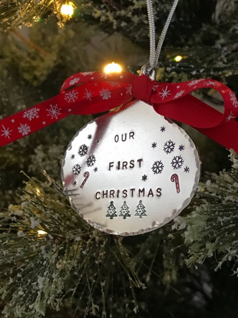 Personalized Hand Stamped Christmas Ornament First Christmas, Anniversary, Memorial - image 1