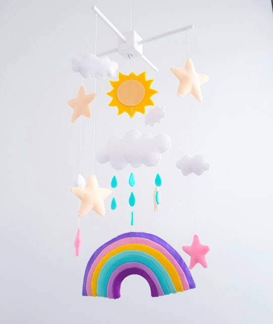 Rainbow Nursery Mobile Crib Baby Sun Clouds - image 1