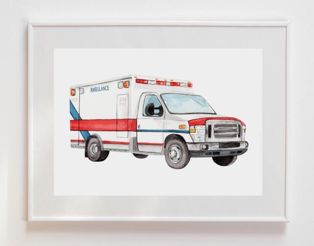 Ambulance Painting, Emergency Vehicle Art, Wall Decor, Ambulance Nursery Decor - image 1