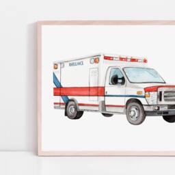 Ambulance Painting, Emergency Vehicle Art, Wall Decor, Ambulance Nursery Decor - thumbnail 3