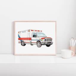 Ambulance Painting, Emergency Vehicle Art, Wall Decor, Ambulance Nursery Decor - thumbnail 4