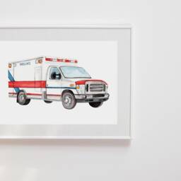 Ambulance Painting, Emergency Vehicle Art, Wall Decor, Ambulance Nursery Decor - thumbnail 2