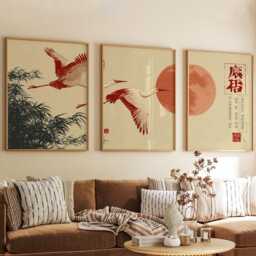 Red Crane Posters Set Of 3, Japanese Nature Art Prints Wall Decor - thumbnail 3