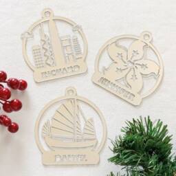 Hong Kong Love Set - Personalized Xmas Ornament Set - Bauble Christmas Tree Decor Wood & Mirror Ornament Gift - thumbnail 2