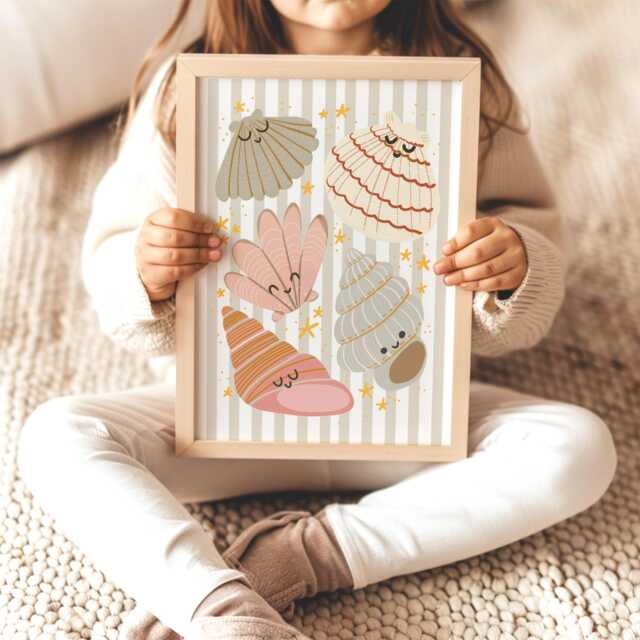 Sea Shells Print in Dusty Pink & Beige, Girl Sea Bedroom Decor, Unframed Nursery Print, Ocean Nursery, Teen - image 1