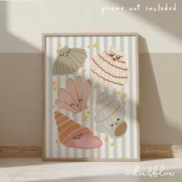 Sea Shells Print in Dusty Pink & Beige, Girl Sea Bedroom Decor, Unframed Nursery Print, Ocean Nursery, Teen - thumbnail 2