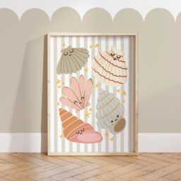 Sea Shells Print in Dusty Pink & Beige, Girl Sea Bedroom Decor, Unframed Nursery Print, Ocean Nursery, Teen - thumbnail 3
