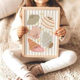 Sea Shells Print in Dusty Pink & Beige, Girl Sea Bedroom Decor, Unframed Nursery Print, Ocean Nursery, Teen - thumbnail 1