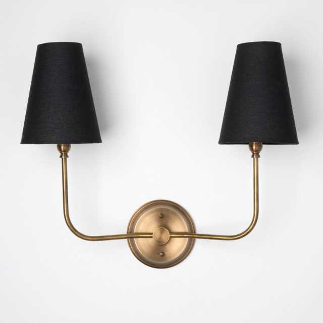 Double Arm Wall Sconce - Febric Shade Lamp Brass Modern Farmhouse Light Country Lighting - image 1