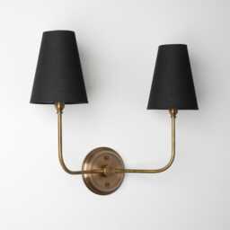 Double Arm Wall Sconce - Febric Shade Lamp Brass Modern Farmhouse Light Country Lighting - thumbnail 2