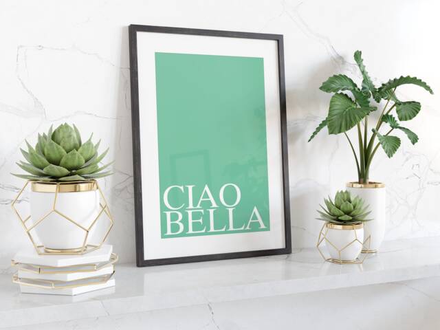 Ciao Bella Typography Wall Art Print Minimalist Black & White Italian Phrase Poster For Bedroom Kitchen Or Modern Home Decor - image 1