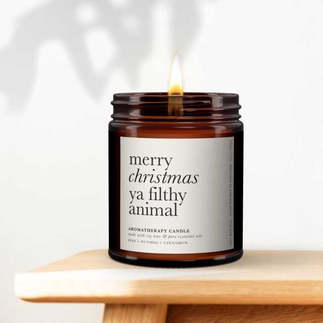 Aromatherapy Candle Merry Christmas You Filthy Animal - Soy Wax - image 1