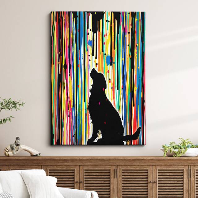 Golden Retriever Art in Colourful Rain Dog Painting Framed Poster Print & Canvas Wall Decor Home Bedroom Banksy Gift - image 1