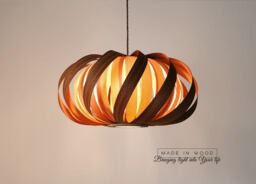 Modern Wood Veneer Ceiling Light Twisted Sapele & Ash Lampshade - thumbnail 1