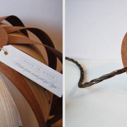Modern Wood Veneer Ceiling Light Twisted Sapele & Ash Lampshade - thumbnail 4