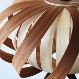 Modern Wood Veneer Ceiling Light Twisted Sapele & Ash Lampshade - thumbnail 3