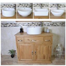 Solid Oak Bathroom Vanity Unit - Ceramic Basin, Double Door Cabinet - thumbnail 2