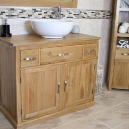 Solid Oak Bathroom Vanity Unit - Ceramic Basin, Double Door Cabinet - thumbnail 3