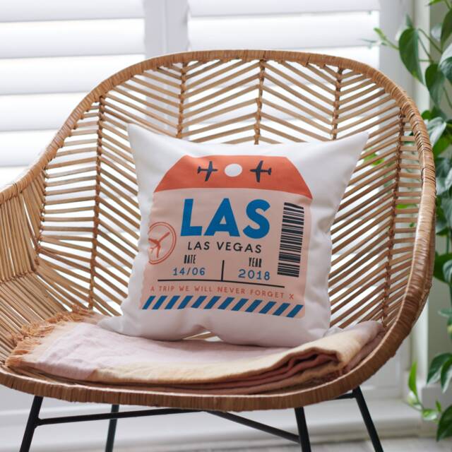 Personalised Travel Ticket Cushion - Custom Vintage Print Pillow