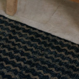 Handmade Indigo Jute Rug With Pom Poms Geometric Block Print - 2 X 3 Ft - thumbnail 3