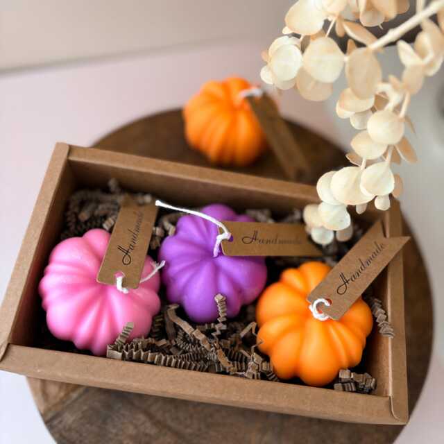 Set Of Pumpkin Shape Candles Packed in Craft Box - image 1