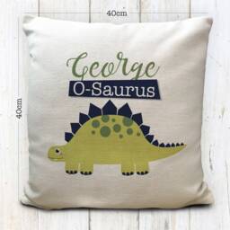 Dinosaur Gift Cushion Cover Personalised Childrens Kids Bedroom Playroom Decor - Home Decoration Stegosaurus 40cm 16 Inch - thumbnail 3