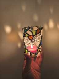 Heart Sea Glass Candle Holder Or Night Light, Upcycled Tealight Holder, Openwork Rustic Decor, Recycled Art - thumbnail 1