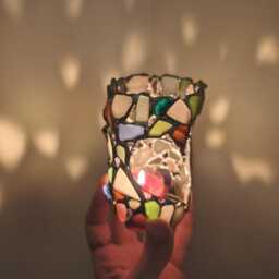 Heart Sea Glass Candle Holder Or Night Light, Upcycled Tealight Holder, Openwork Rustic Decor, Recycled Art - thumbnail 4