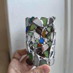 Heart Sea Glass Candle Holder Or Night Light, Upcycled Tealight Holder, Openwork Rustic Decor, Recycled Art - thumbnail 3