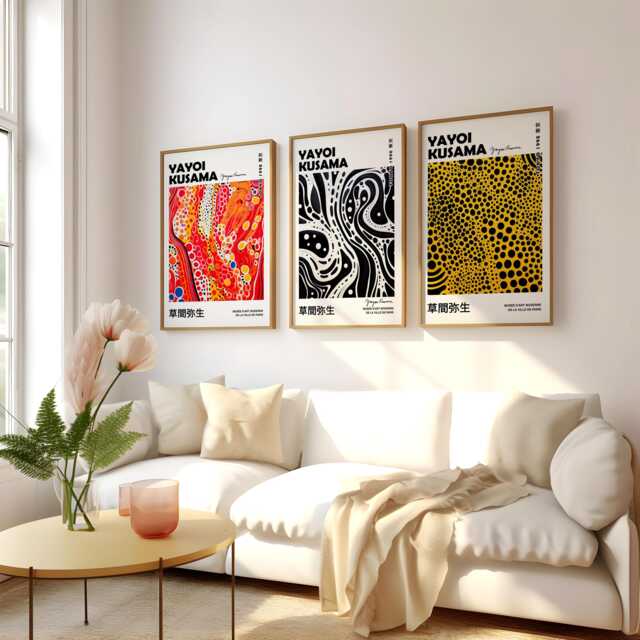 Yayoi Kusama Signed Art High Quality Set Of 3 Canvas/Prints Framed Japanese Wall Art, Gallery Poster, Vibrant Living Room Home Decor - image 1