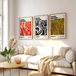 Yayoi Kusama Signed Art High Quality Set Of 3 Canvas/Prints Framed Japanese Wall Art, Gallery Poster, Vibrant Living Room Home Decor - thumbnail 1