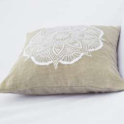 "Embroidered Mandala Linen Pillow Cover, Indian Tribal Design - 16""x16" - thumbnail 2