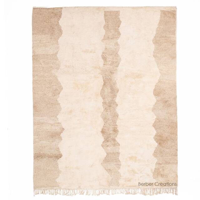 Authentic Beni Rug, Berber Wool Handwoven Area Beige Neutral Ourain Mrirt Rug - image 1