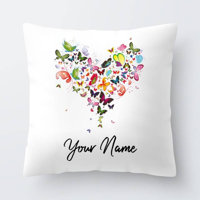 Personalised Butterfly Heart Cushion Pillow Birthday Present Custom Gift Valentine's Day