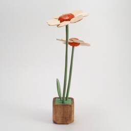 For Home Decoration Wooden Two Flowers in A Pot, Nice Gift For Women & Men - thumbnail 3