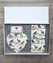 Bird Decoupage Slate Heart Wall Hanging & Coaster Set - thumbnail 1